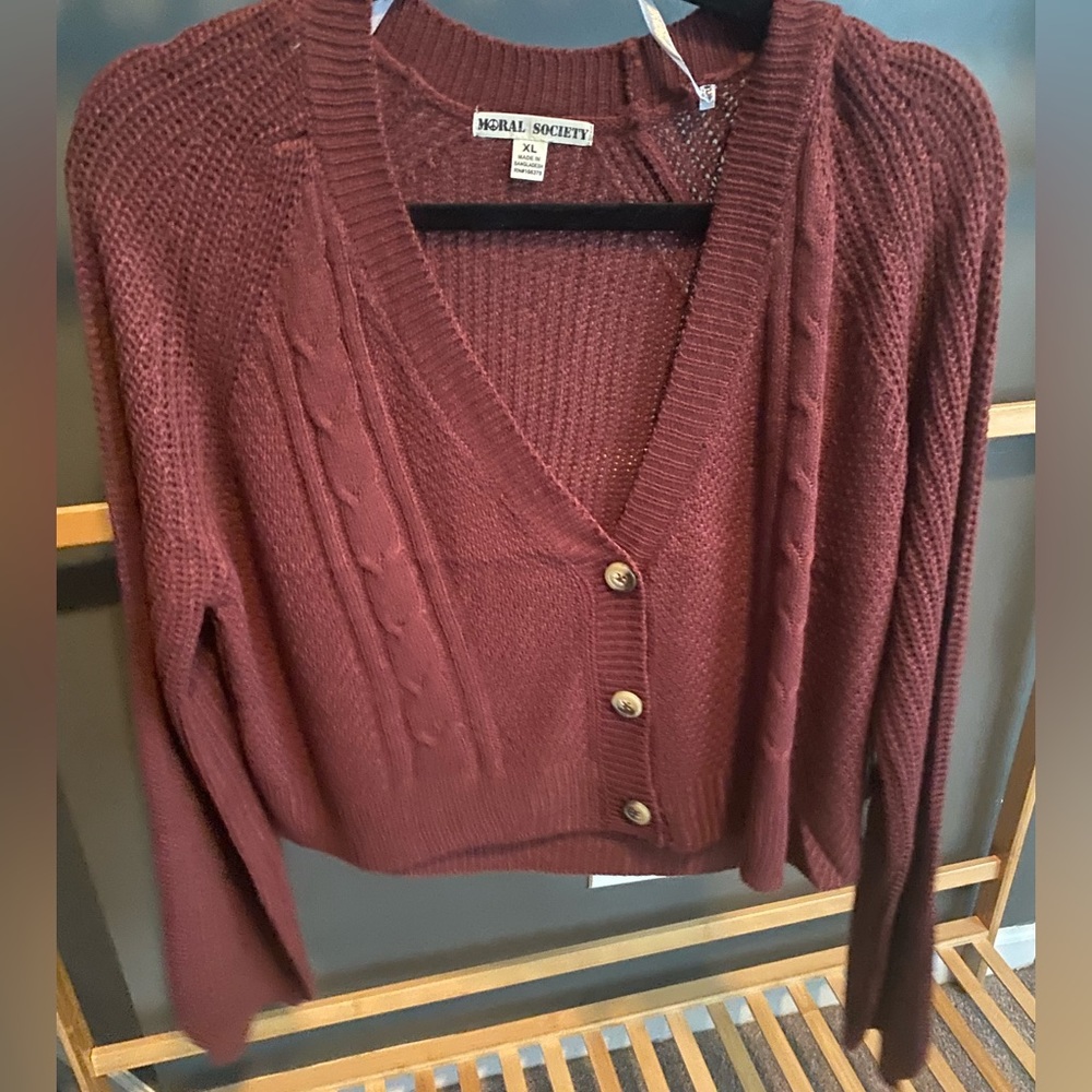 NWT Francesca Burgundy Crop Woven Cardigan size XL